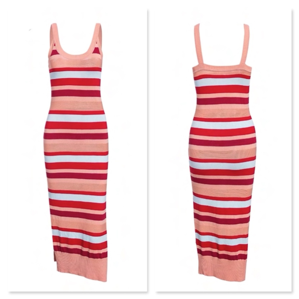 Striped Knit Dress with Leg Slit - Picture 4 of 7